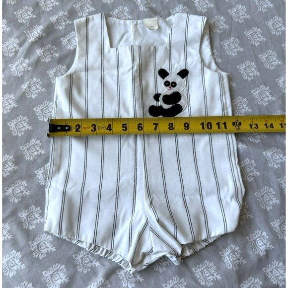 VTG 70s Baby Boy Jon Jon Romper Playsuit Stripe Panda Bear Size L Philippines - Picture 6 of 8